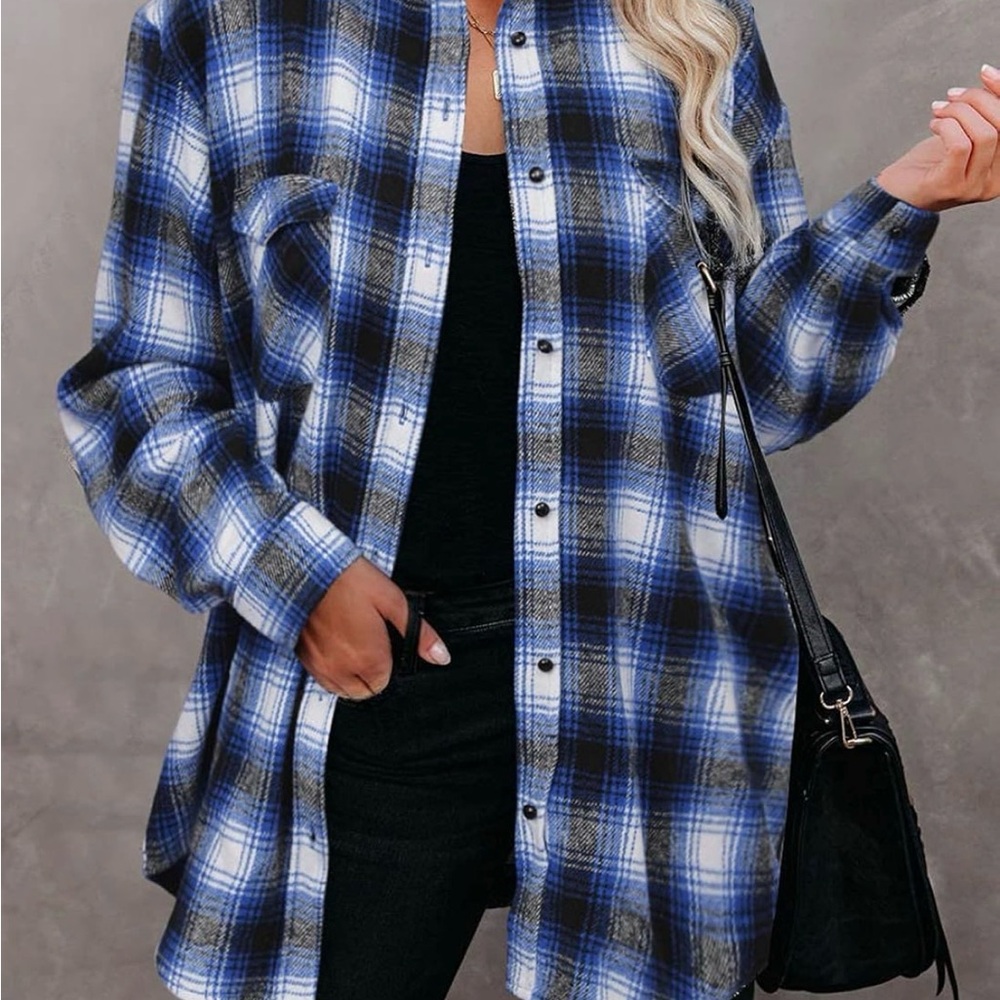 Plaid Button-Up Shacket - Picture 2 of 3